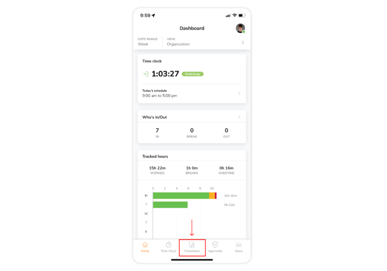 planilha de horas no painel de controle no app para celular